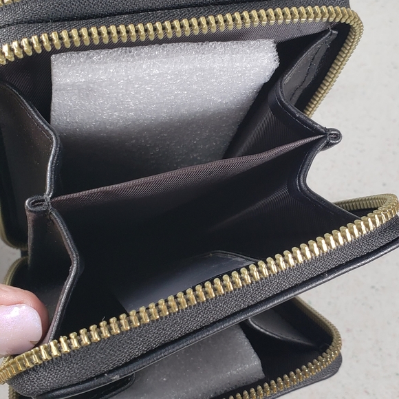 Forever Young Black Vegan Leather 3 Compartment Crossbody Cell Phone Wallet - Picture 10 of 13